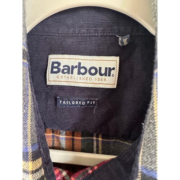Mens Barbour Plaid/Flannel Shirt Size Medium Tailored Button Down Gray/Red - Picture 2 of 6